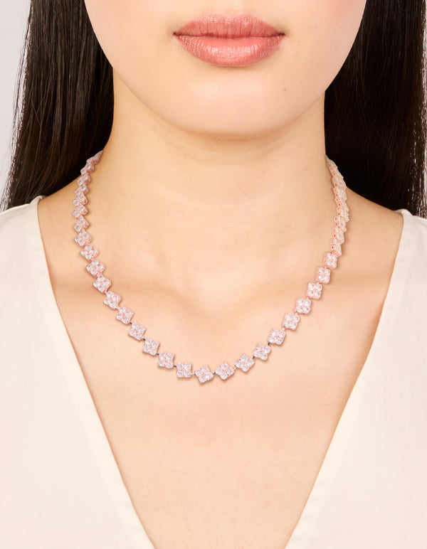 Rose Gold Plated Cubic Zirconia Flower Necklace