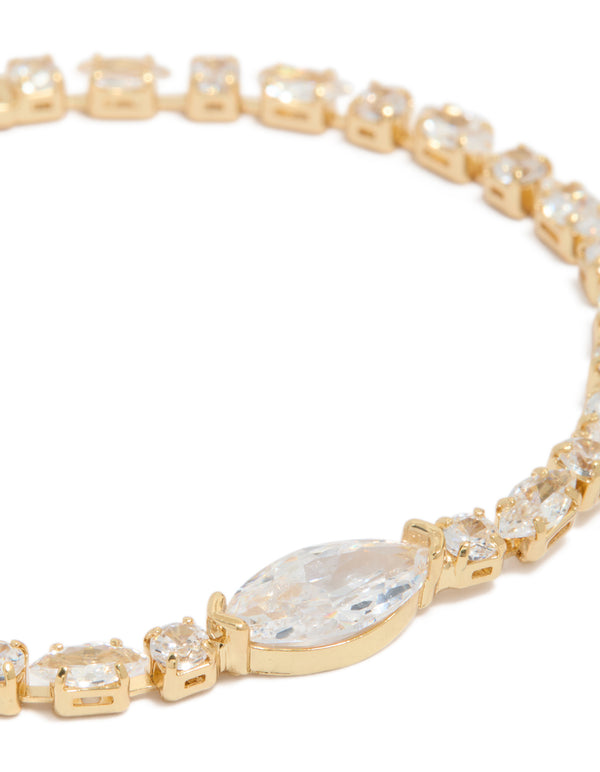 Gold Plated Cubic Zirconia Chunky Tennis Bracelet