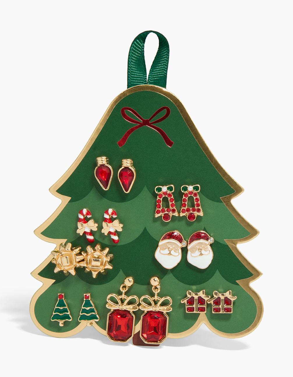 Gold Diamante Bow & Present Earrings 8-Pack