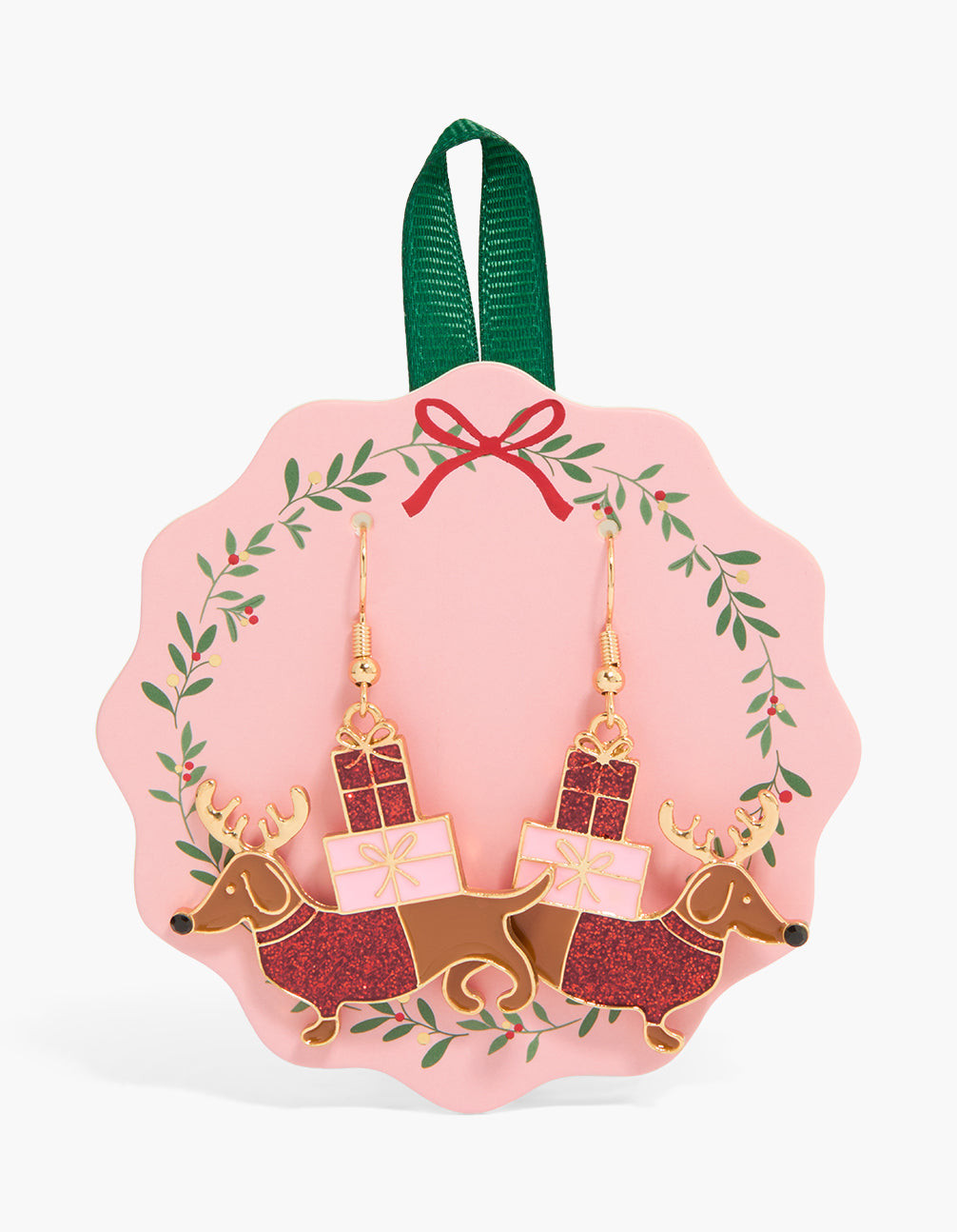 Gold Sausage Dog & Presents Earrings