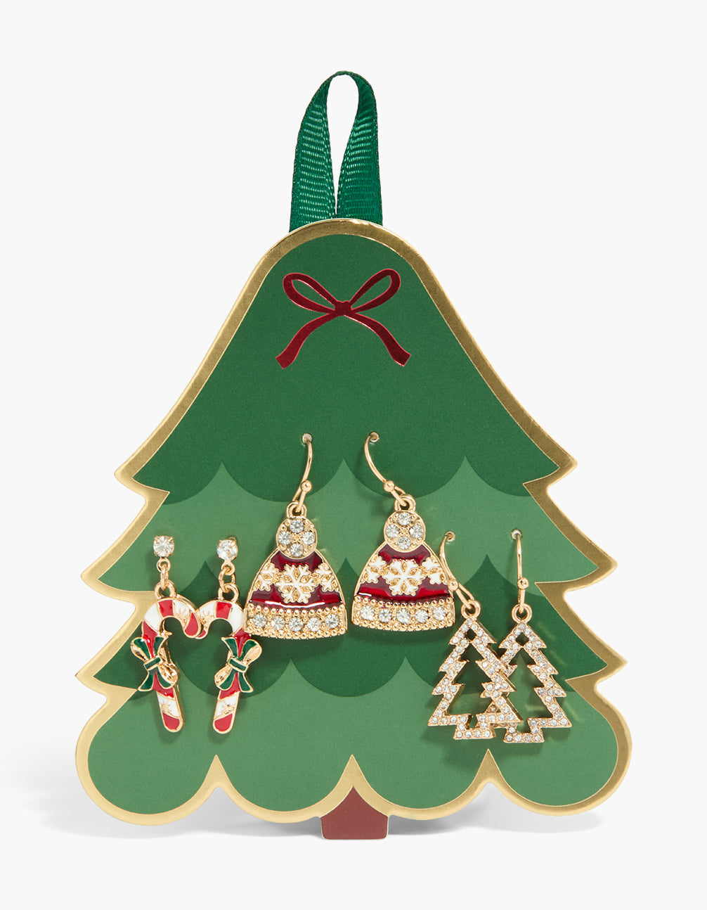 Gold Candy Cane & Beanie Earrings 3-Pack
