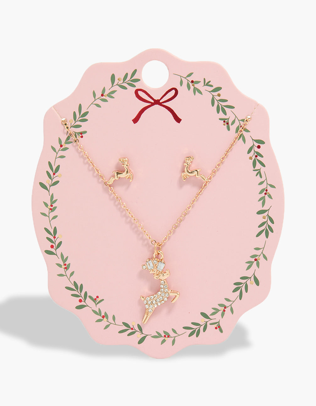 Gold Prancing Reindeer Necklace & Earrings Set
