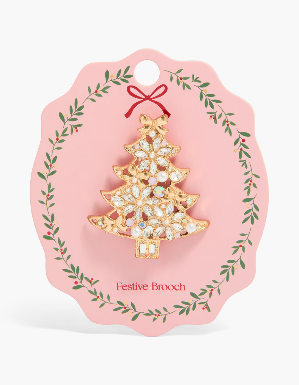 Gold Diamante Festive Tree Brooch