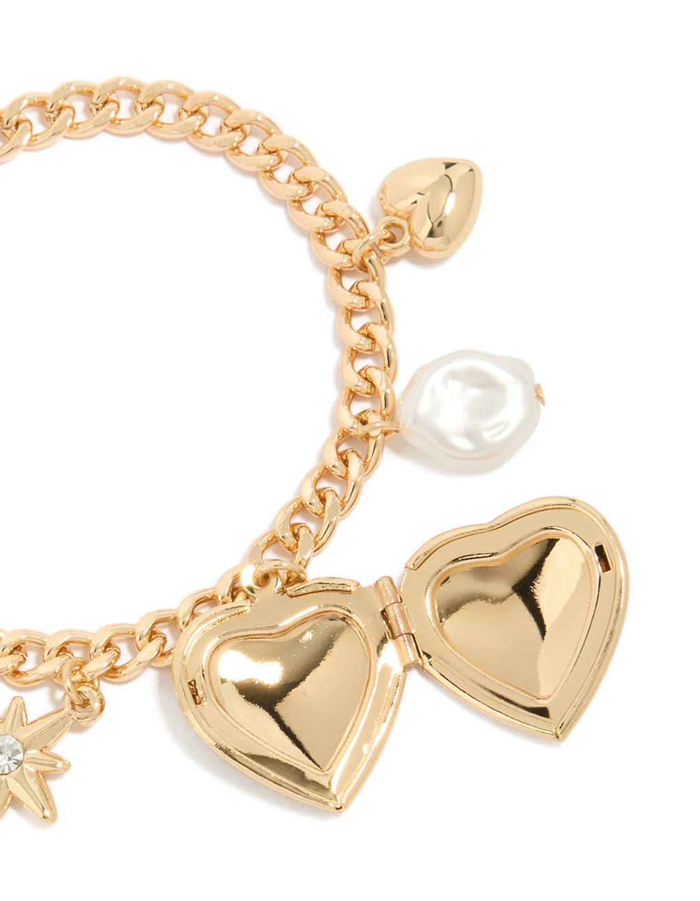 Gold Pearl & Hearts Charm Bracelet