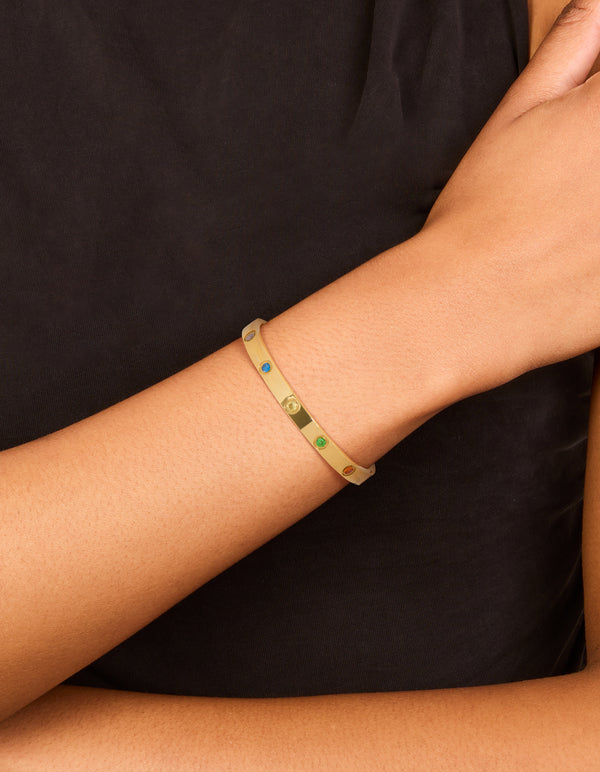 Waterproof Gold Plated Stainless Steel Cubic Zirconia Flower Inlay Bangle