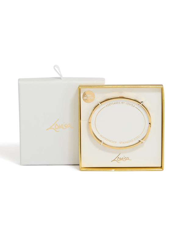 Waterproof Gold Plated Stainless Steel Cubic Zirconia Flower Inlay Bangle