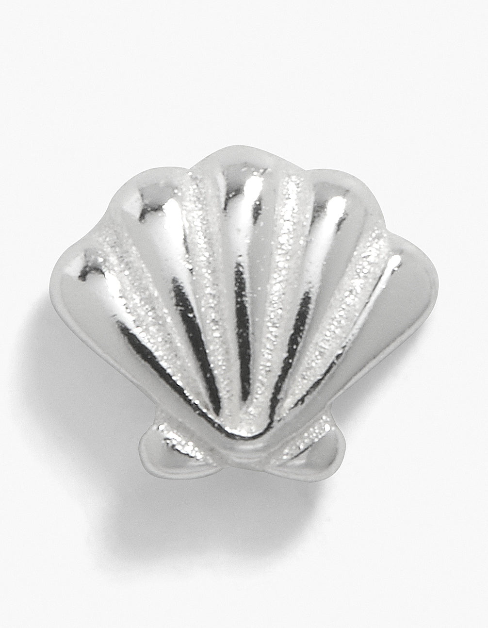 Showcasing a single shell flat back stud earring featuring ocean-inspired design in sterling silver front view
