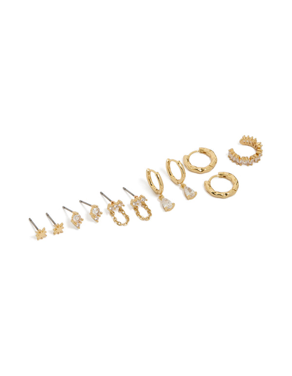 Explore this gold plated cubic zirconia star chain drop earrings gift set featuring celestial designs front view