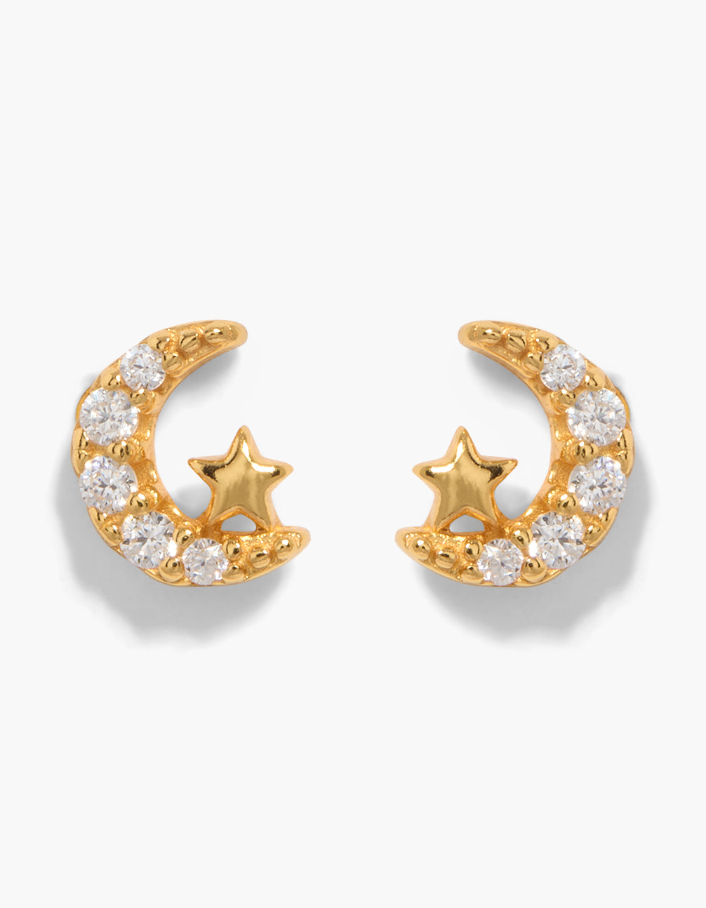 Gold Plated Sterling Silver Cubic Zirconia Moon & Star Stud Earrings
