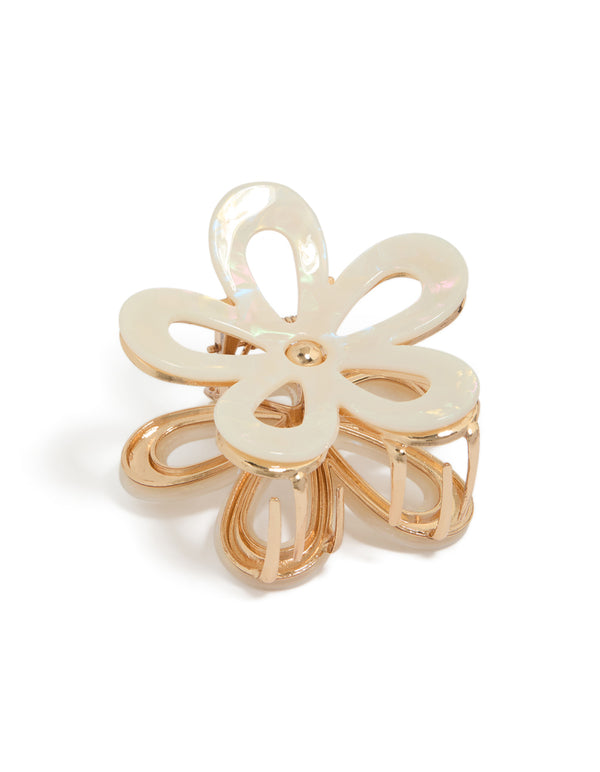 Gold Iridescent Flower Outline Claw Clip