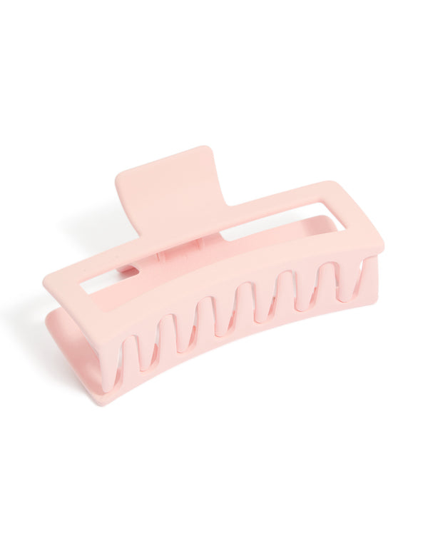Showcasing a misty rose matte rectangle extra large claw clip front view