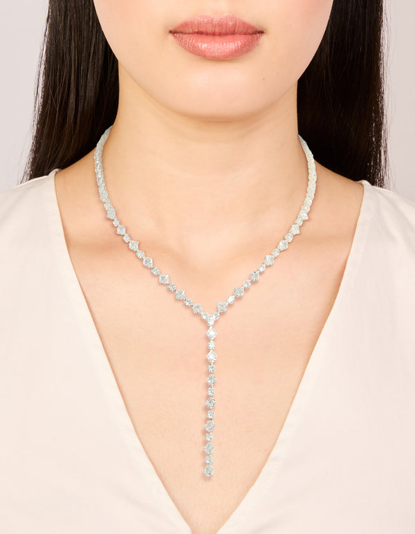 Silver Plated Cubic Zirconia Square Tennis Y-Necklace