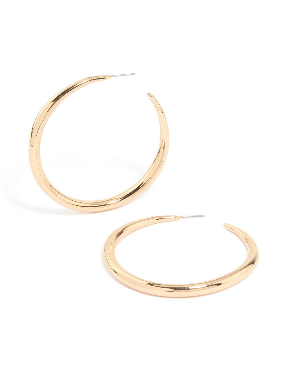 Showcasing gold thin plain hoop earrings with polished finish front view