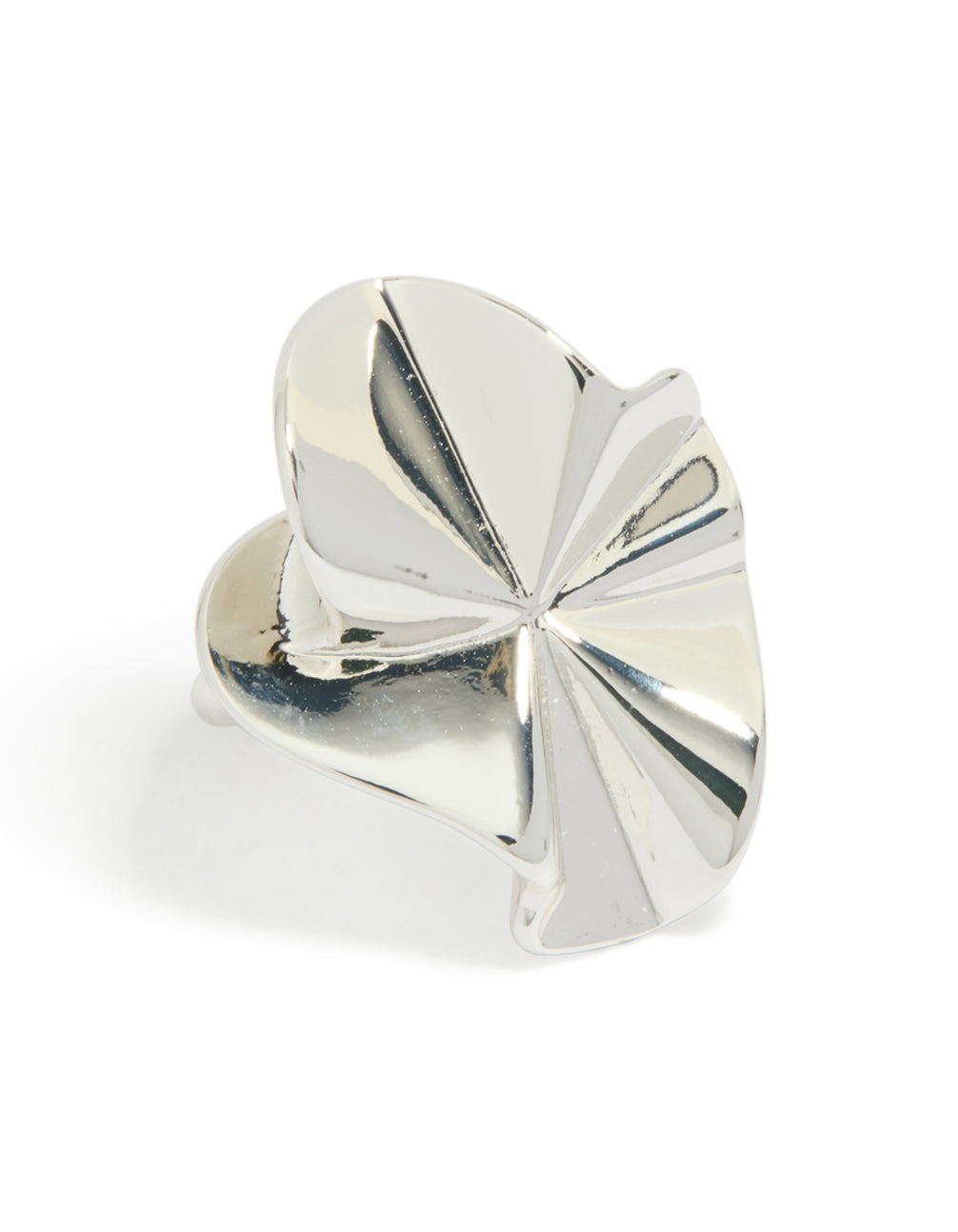Showcasing a silver plated organic fan ring in statement style front view