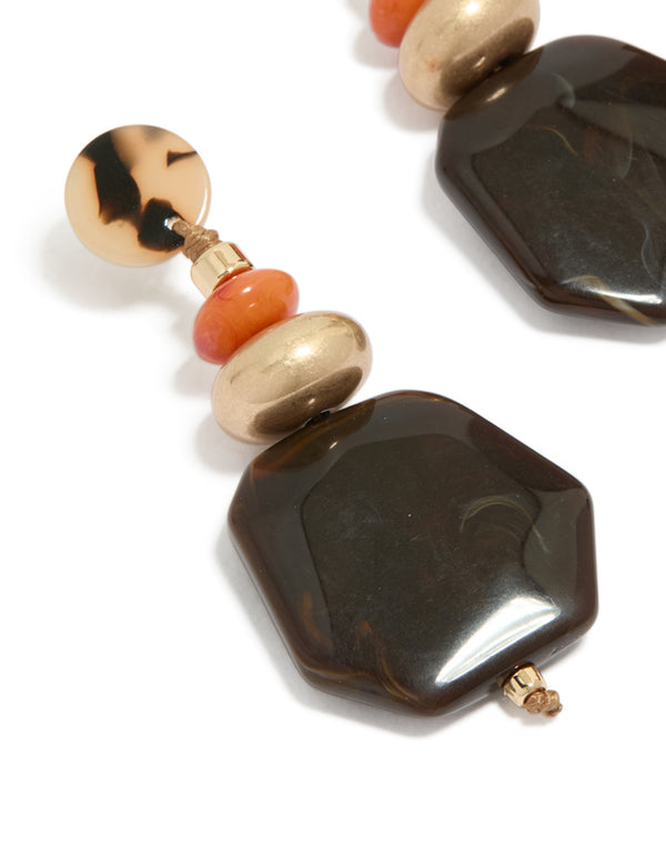 Gold Acrylic Stone Drop Threader Earrings