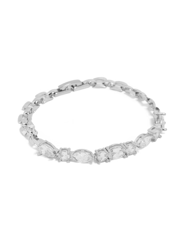 Showcasing a waterproof stainless steel cubic zirconia mixed shape bracelet in silver and clear tones front view