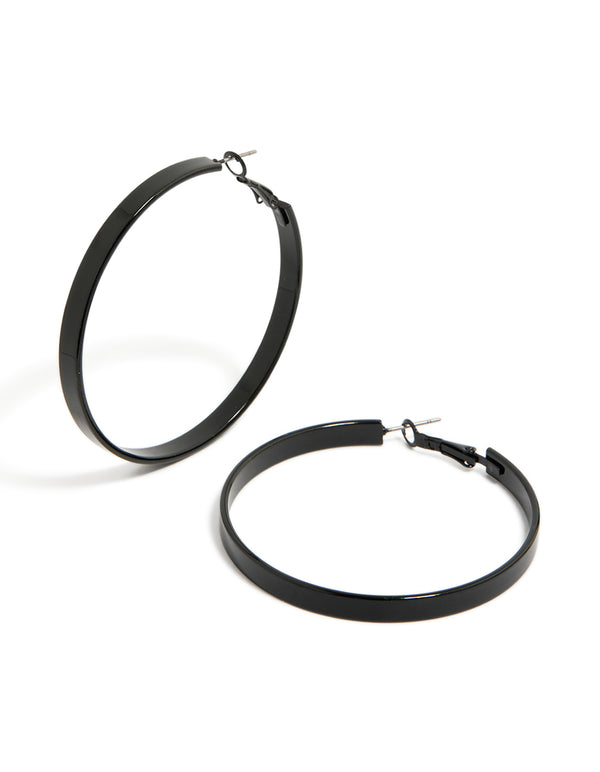Black Textured Hoop Earrings