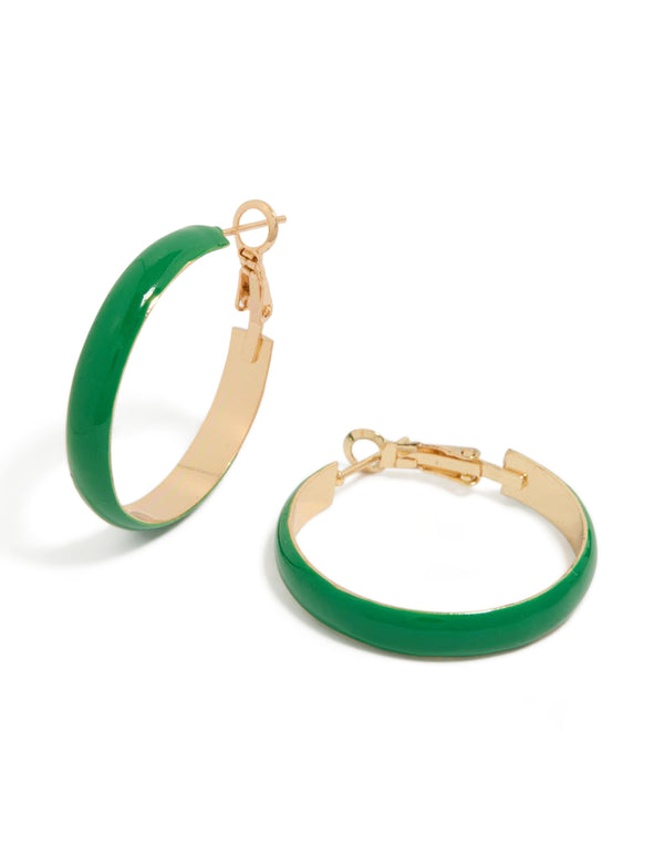Gold Simple Green Enamel Hoop Earrings