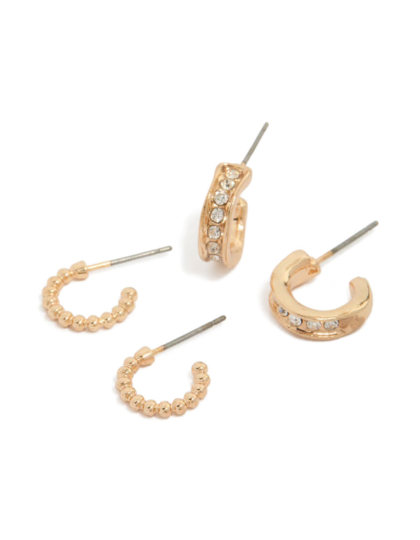 Gold Bubble & Diamante Huggie Earrings 2-Pack