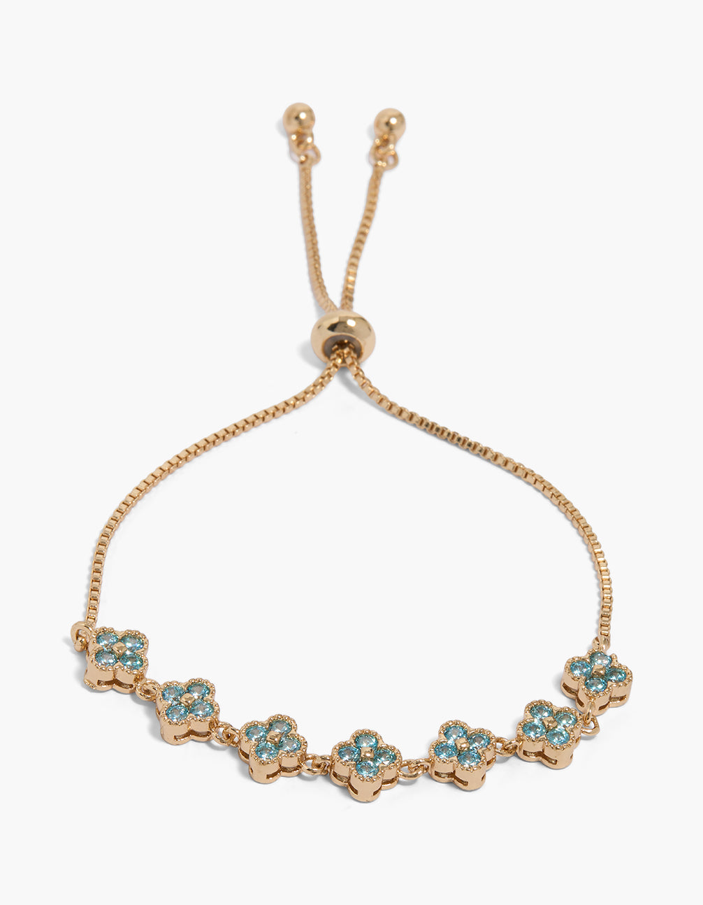 Gold Light Blue Cubic Zirconia Flowers Toggle Bracelet