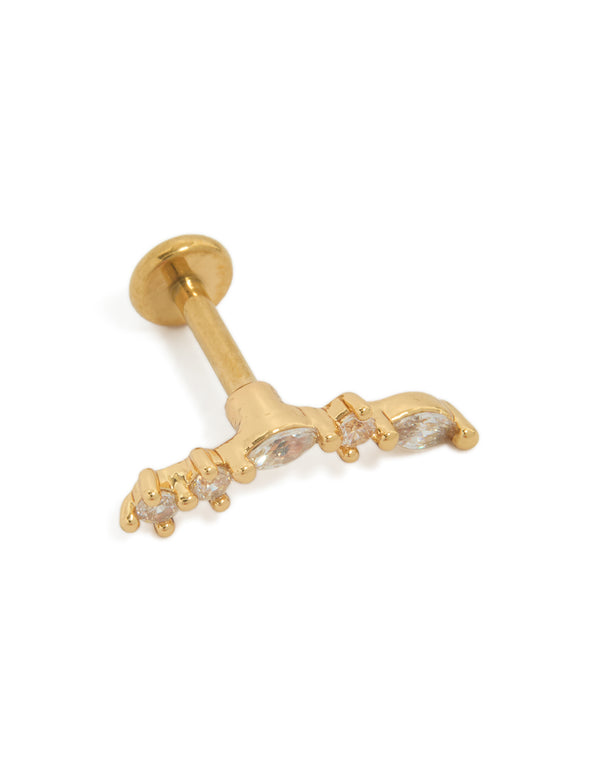 Beautifully crafted crawler stud earring with marquise cut cubic zirconia, crafted from gold plated titanium and featuring flat back closure front view