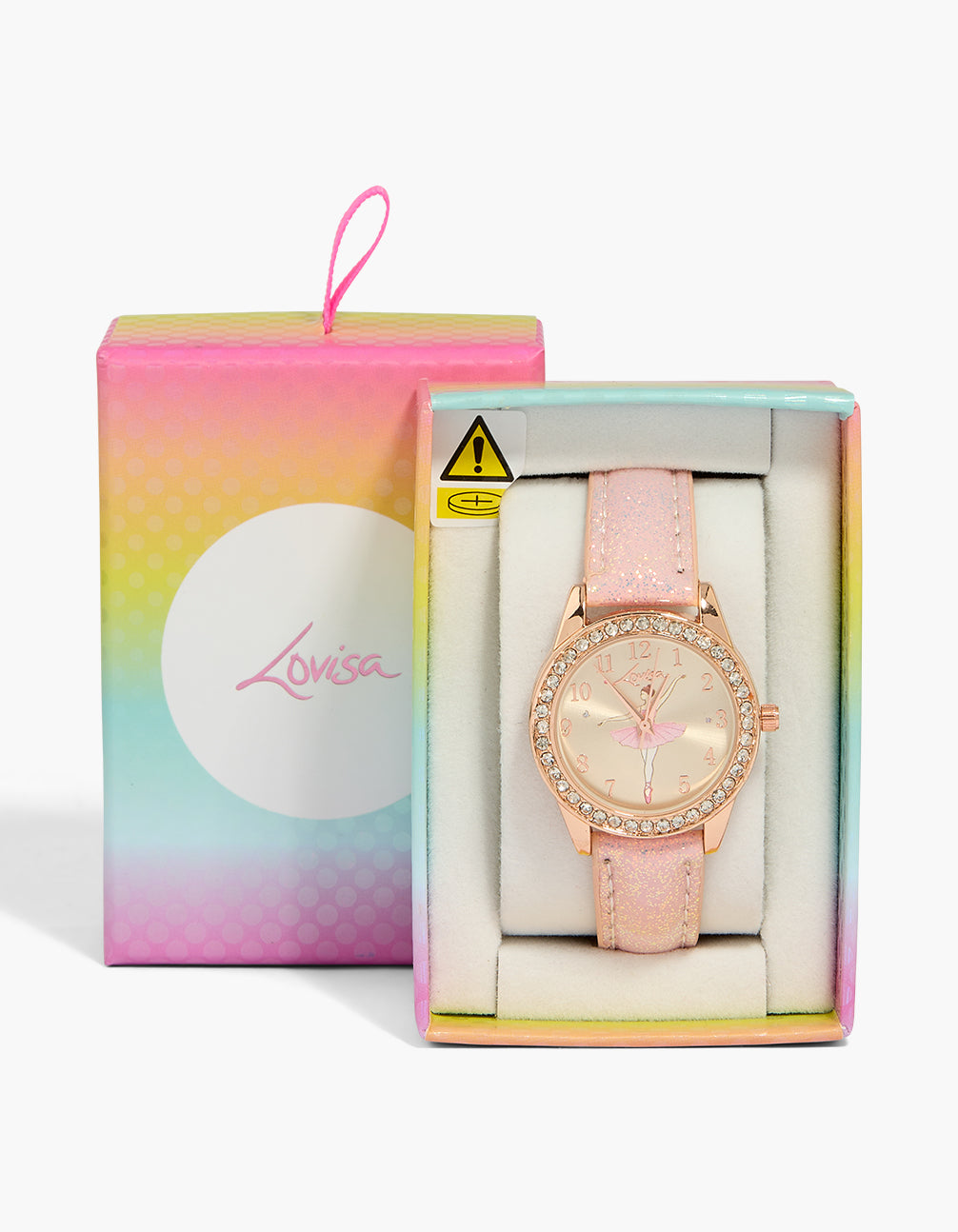 Shop a kids rose gold PU leather diamante ballerina watch featuring glitter accents, numbers on the dial, casual analog timepiece case detail view