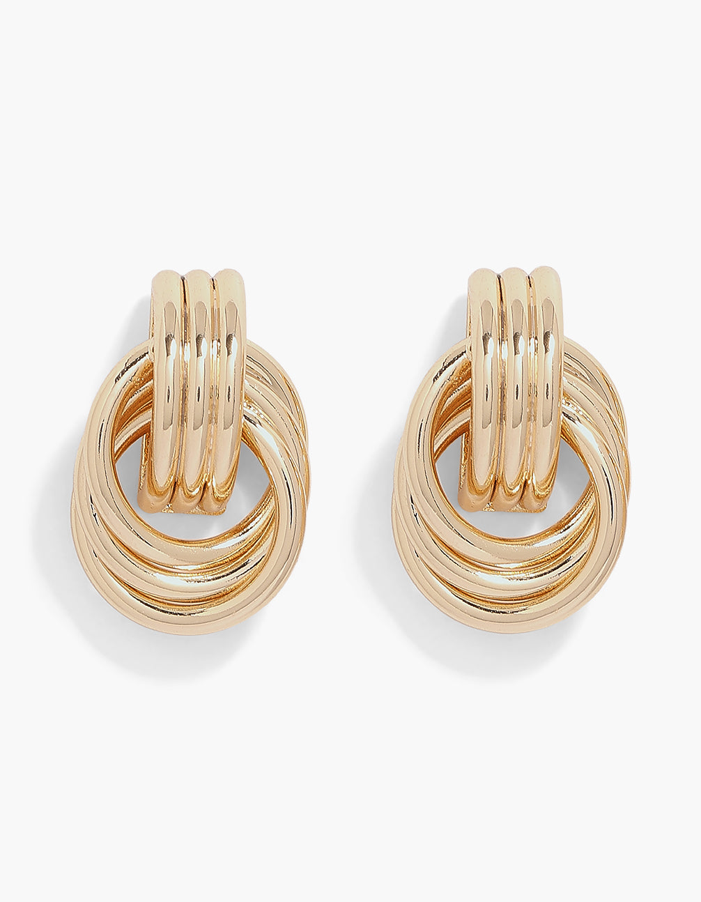 Statement mini doorknocker drop earrings crafted from gold plated material front view