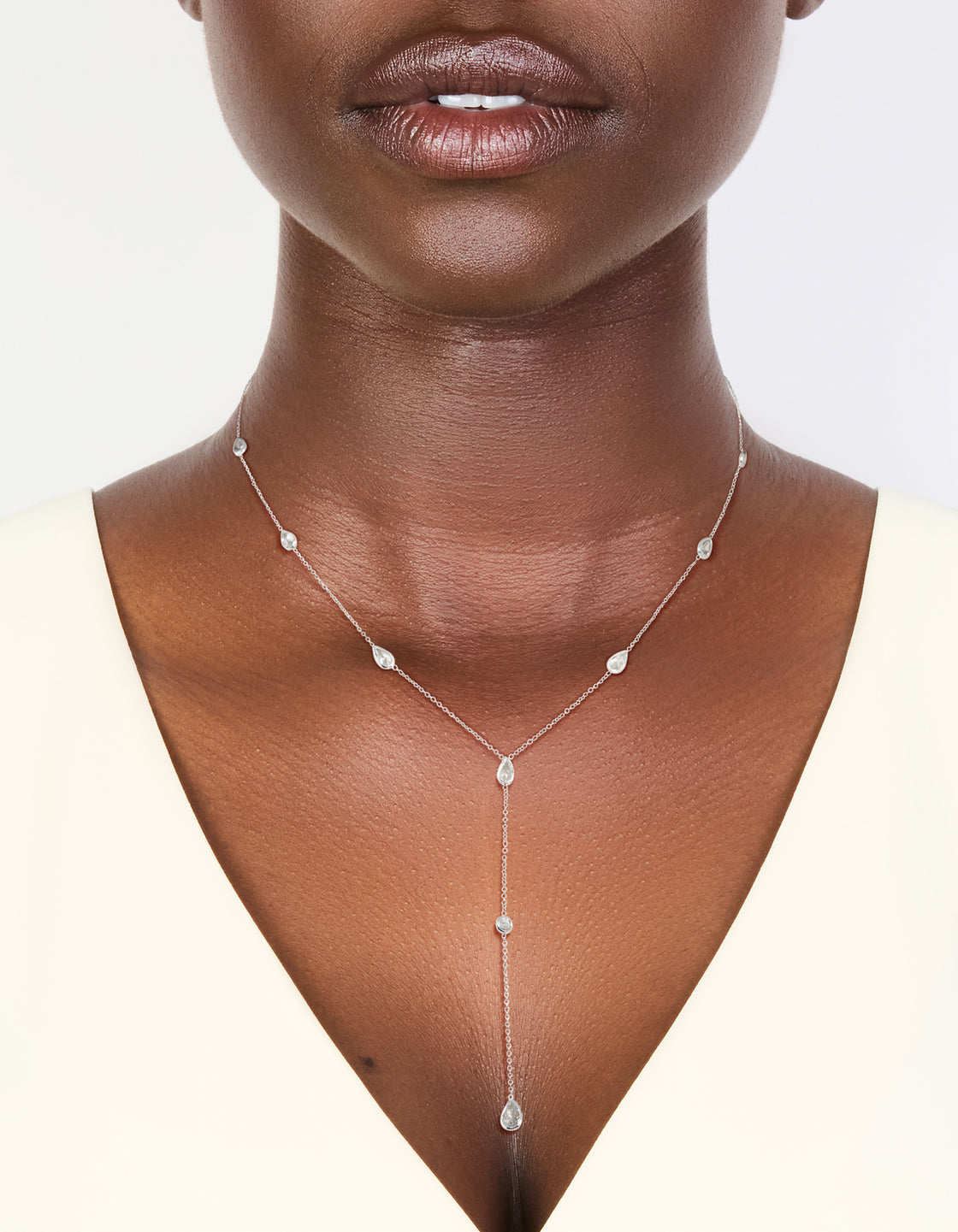 Silver Plated Cubic Zirconia Lariat Y-Necklace
