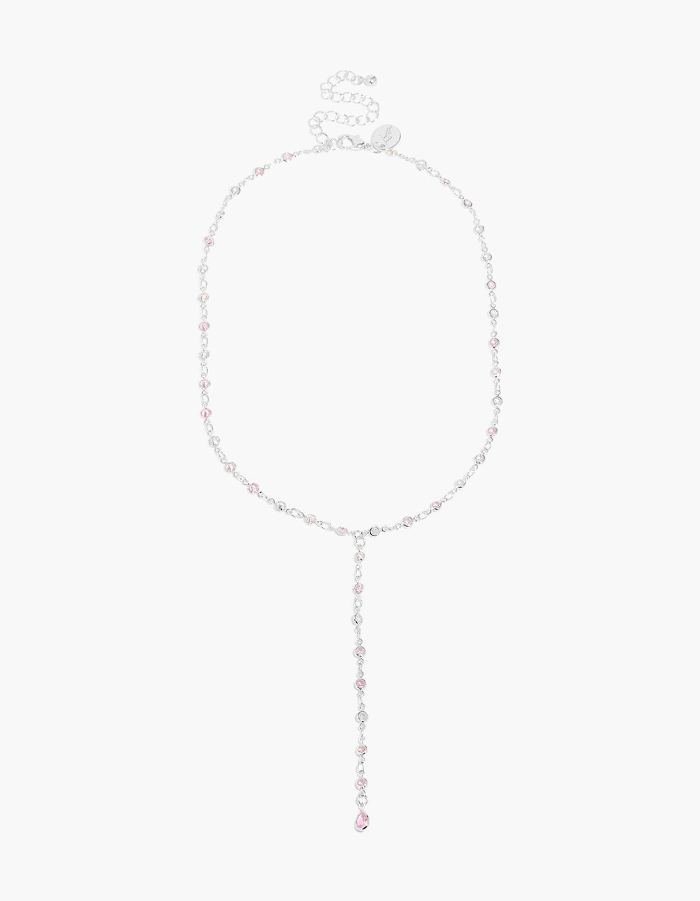 Discover a silver plated cubic zirconia circle details Y-necklace with dainty style front view