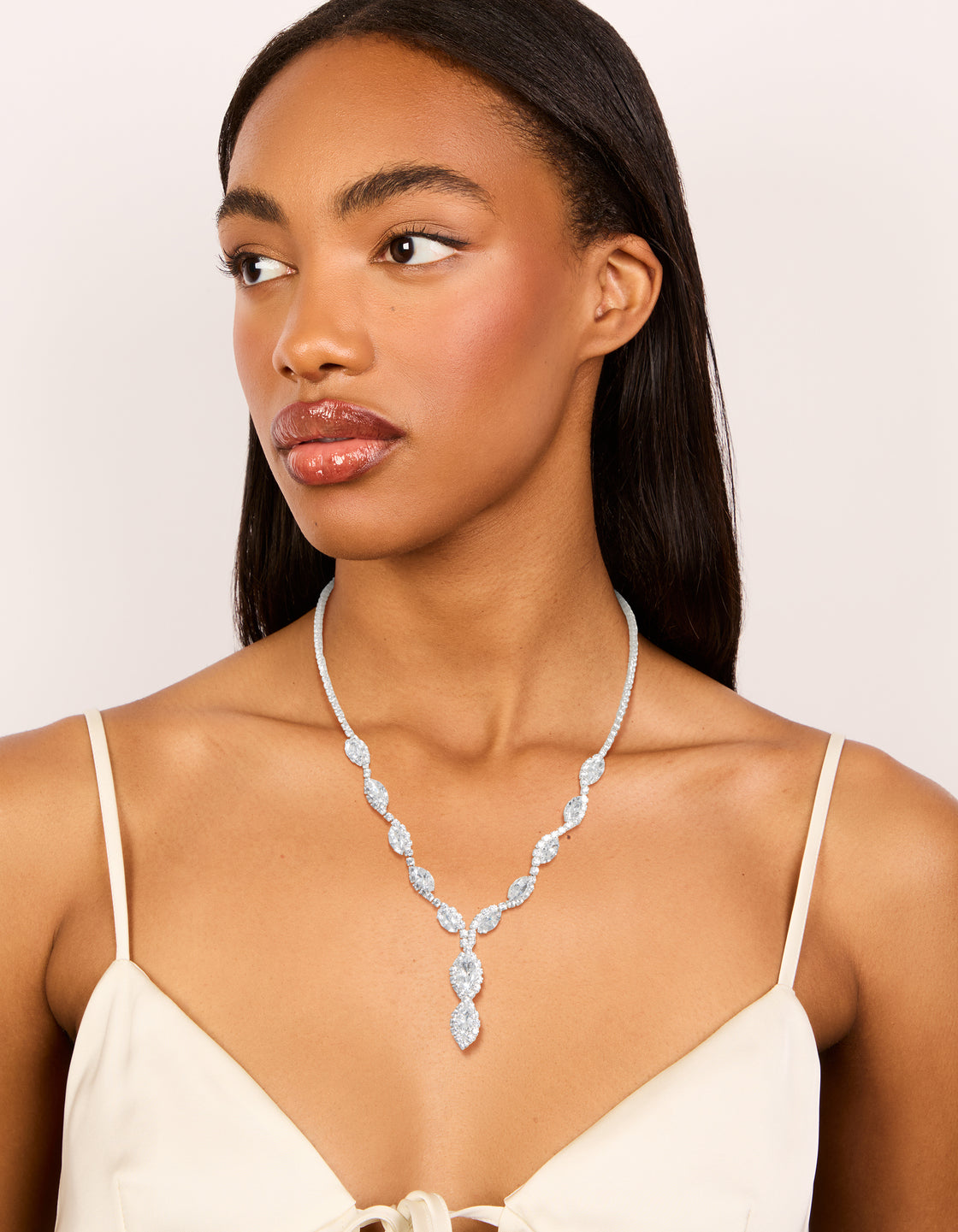 Silver Plated Cubic Zirconia Vines Marquise Y-Necklace