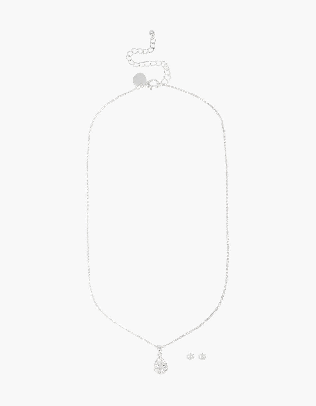 Silver Plated Cubic Zirconia Halo Teardrop Necklace & Earrings Set