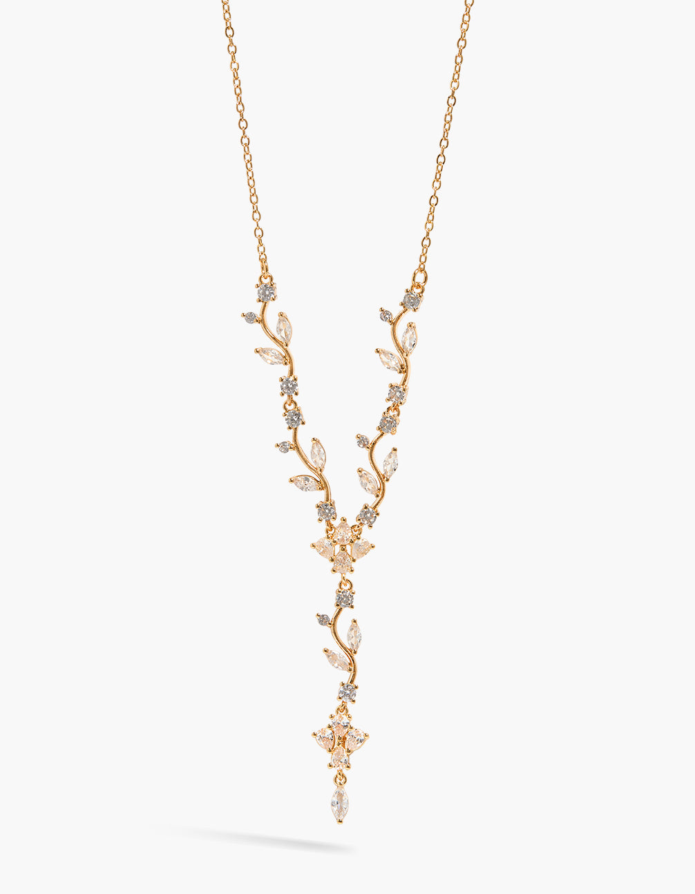 Gold Plated Cubic Zirconia Vine Detail Y-Necklace