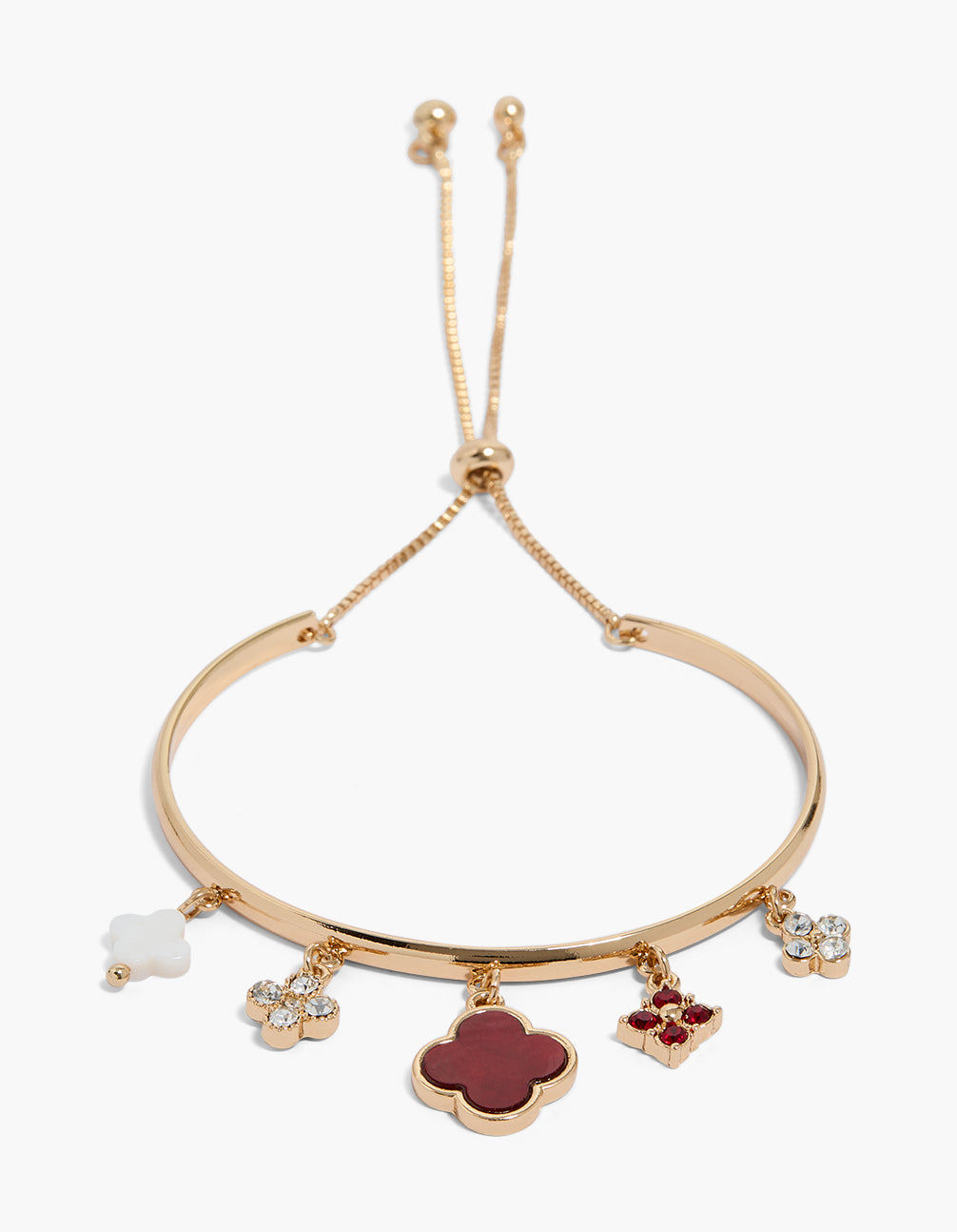 Gold Red & White Flower Charm Toggle Bracelet