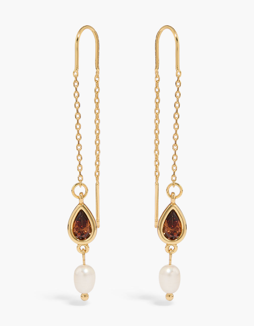 Gold Plated Freshwater Pearl & Cubic Zirconia Threader Teardrop Earrings