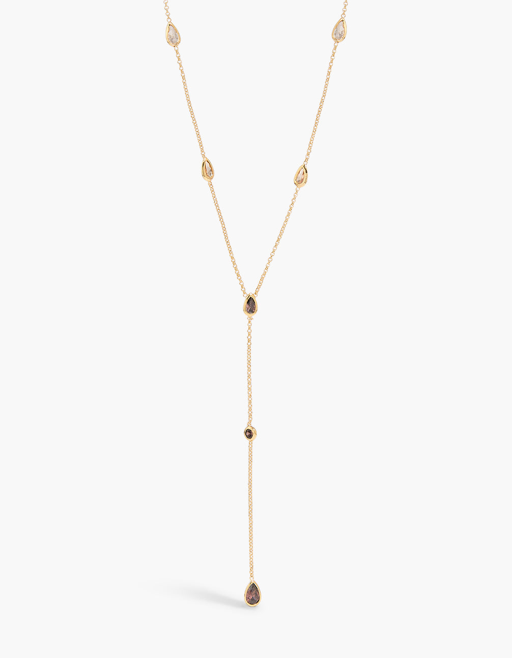 Gold Plated Cognac & Clear Cubic Zirconia Lariat Necklace