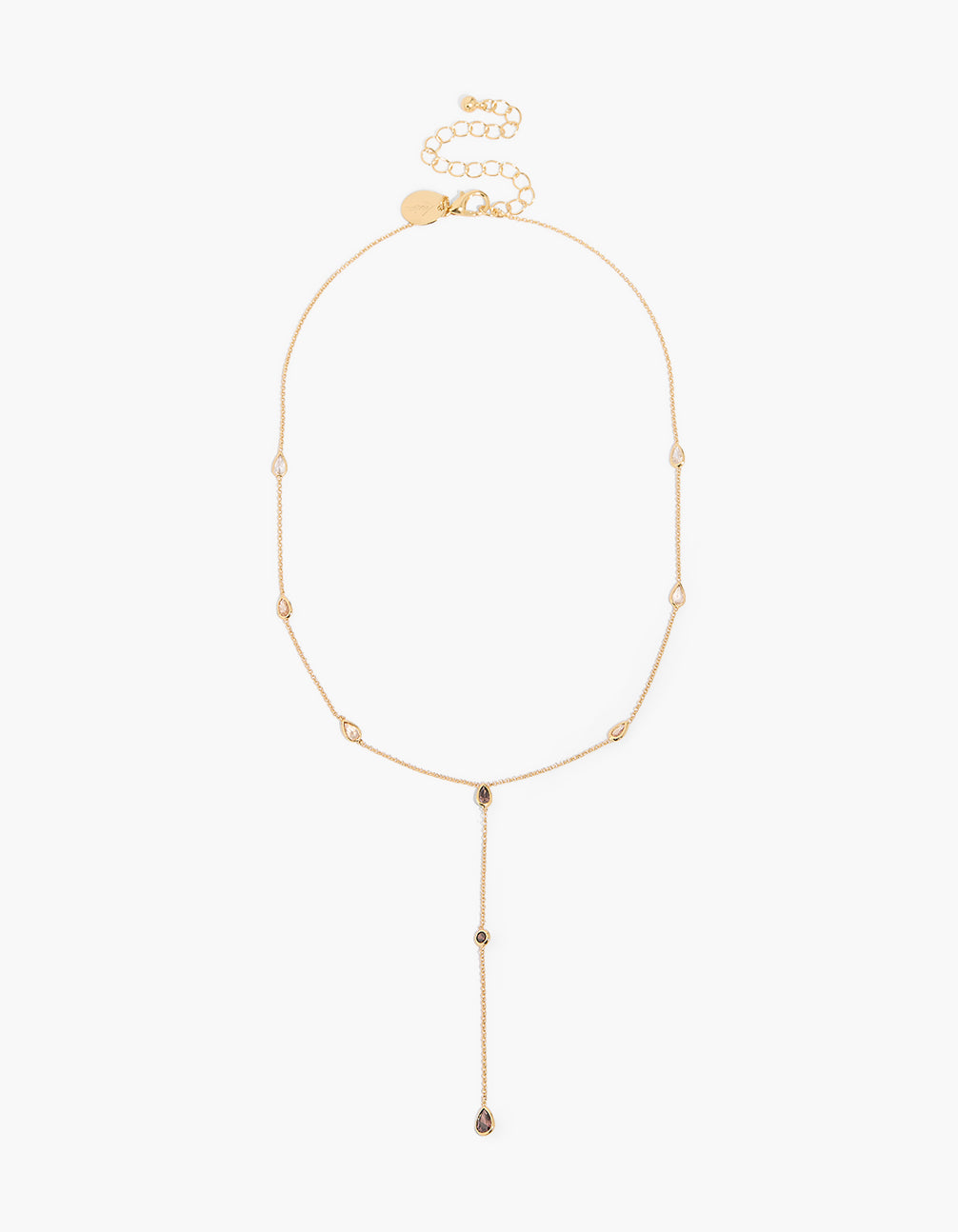 Gold Plated Cognac & Clear Cubic Zirconia Lariat Necklace