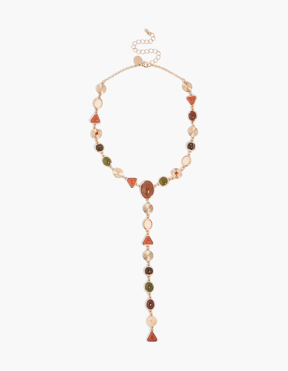 Elegant gold vintage acrylic stone Y-necklace in front view