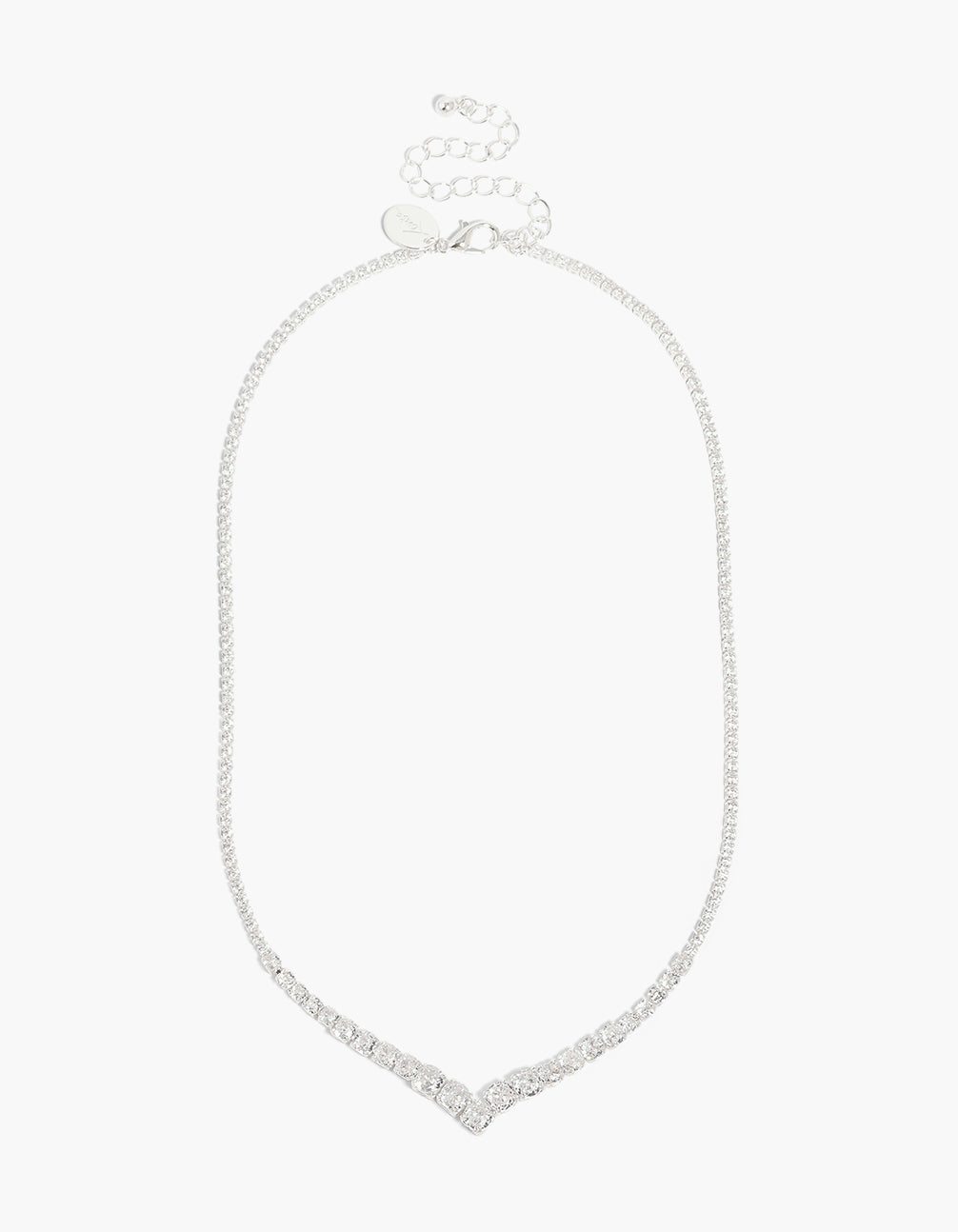 Elegant cubic zirconia graduated bezel necklace with plated material in silver front view