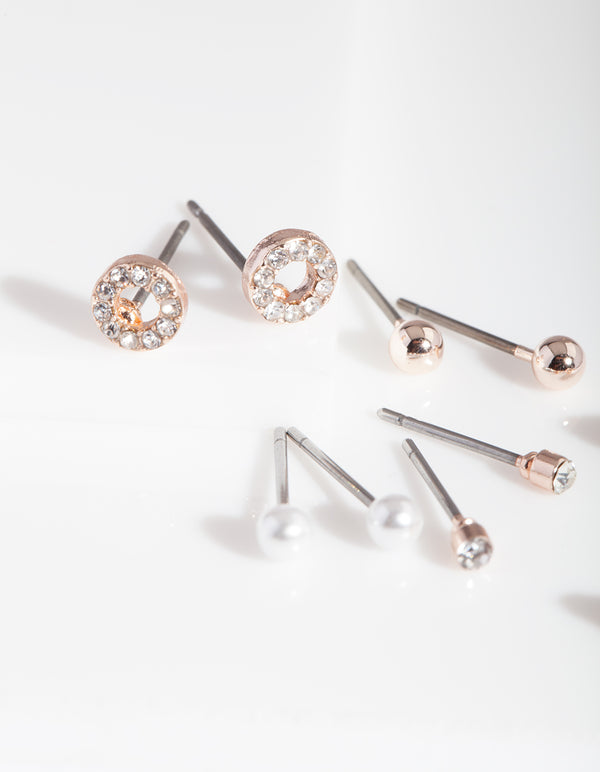 Rose Gold Glam Pearl Earring 5-Pack