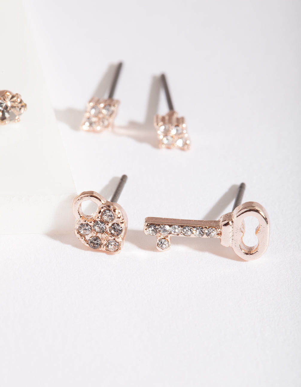 Rose Gold Lock Key Earring 5-Pack