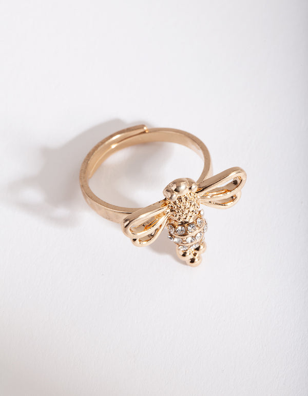 Gold Open Wing Bee Ring