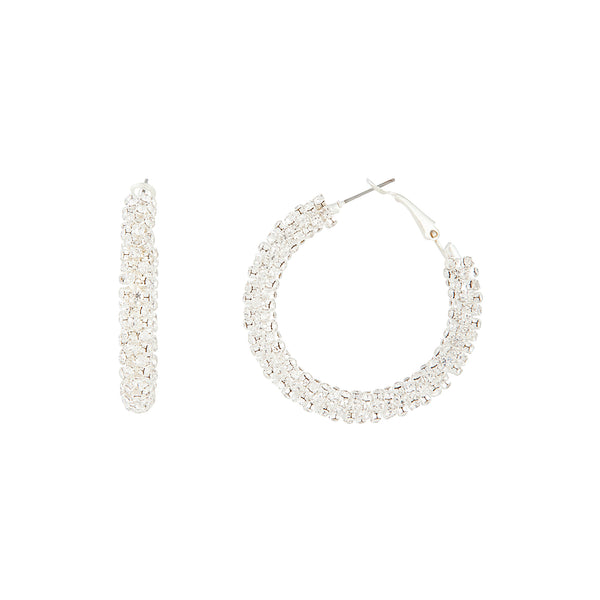 Crystal Encrusted Chunky Silver Hoop Earrings