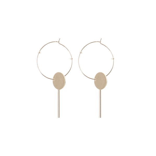 Gold Disc Drop Hoop Earrings
