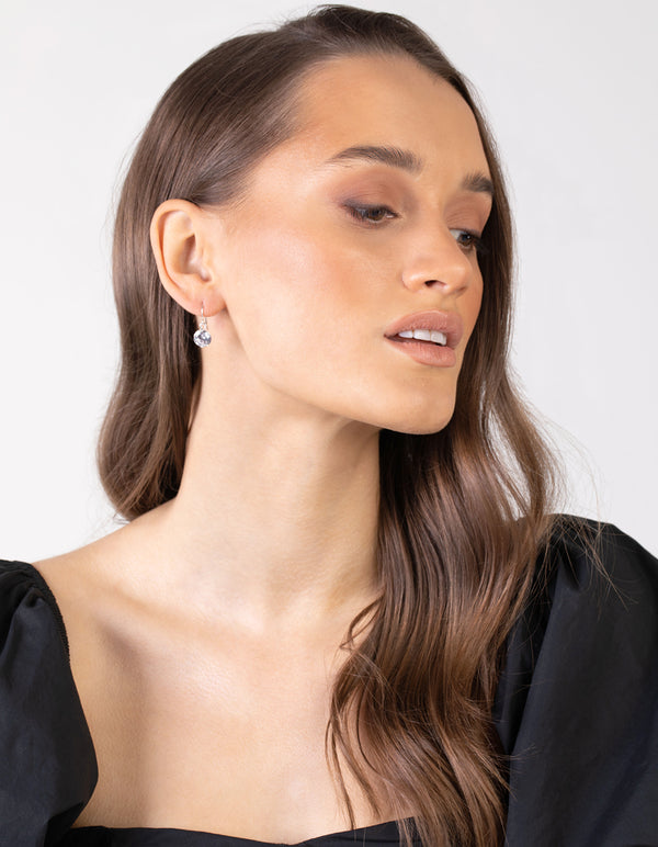 Silver Crystal Flower Earrings