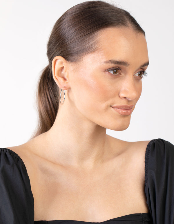 Silver Flat Edge Hoop Earrings