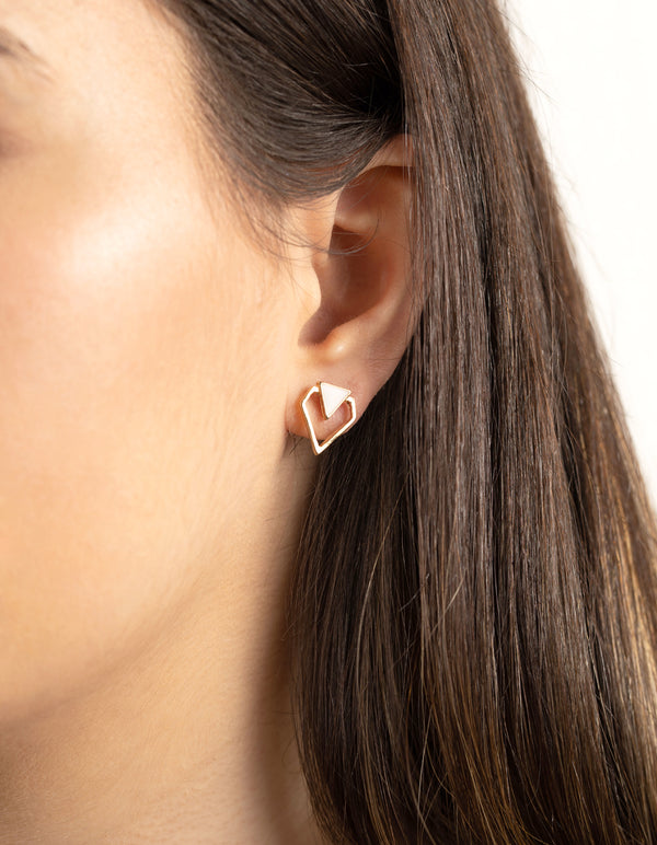 White & Gold Mini Geometric Stud
