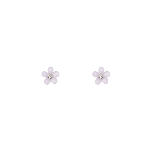 Purple Flower Stud Earrings Diamante Centre