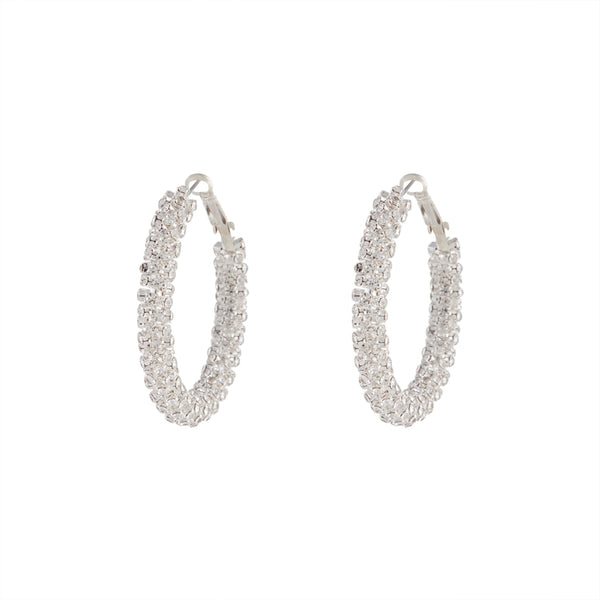 Crystal Encrusted Chunky Silver Hoop Earrings