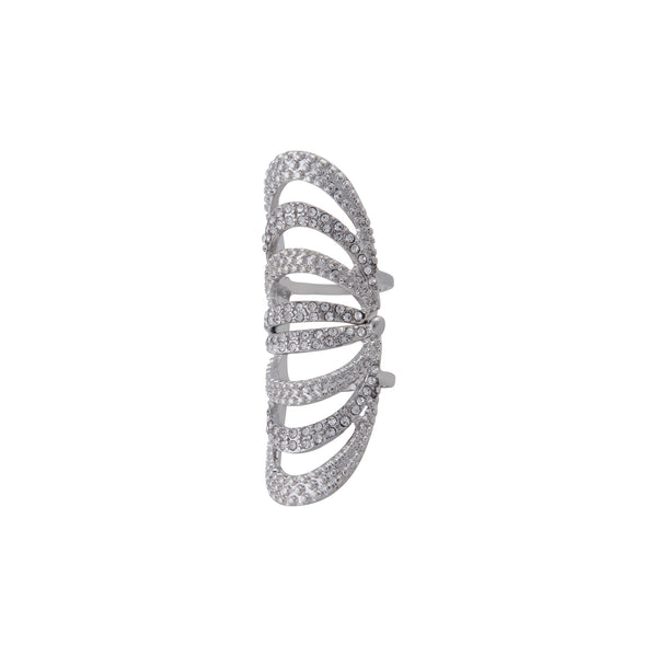 Silver Diamante Arched Armour Ring