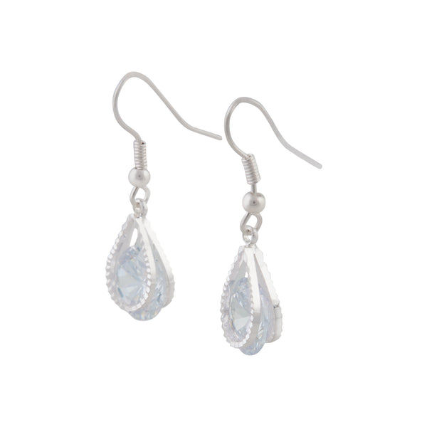 Cubic Zirconia In Silver Teardrop Earrings